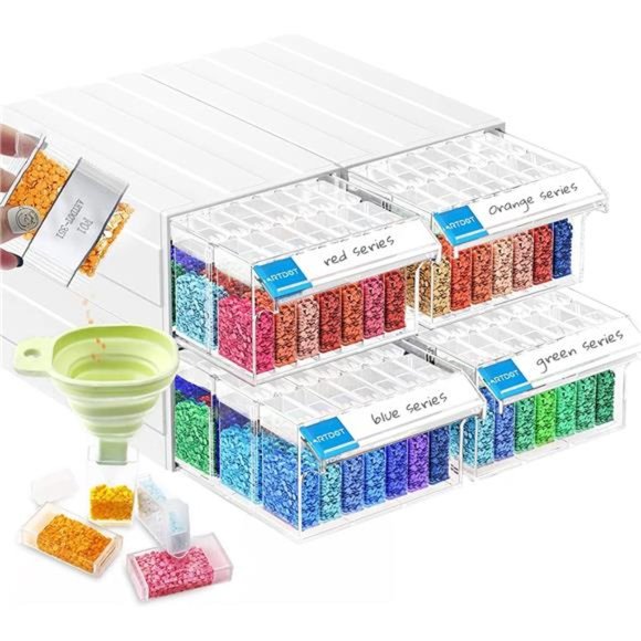Diamond Painting Storage, 4 Pack Stackable Bead Organizer 140 Slots Containers - Picture 1 of 7